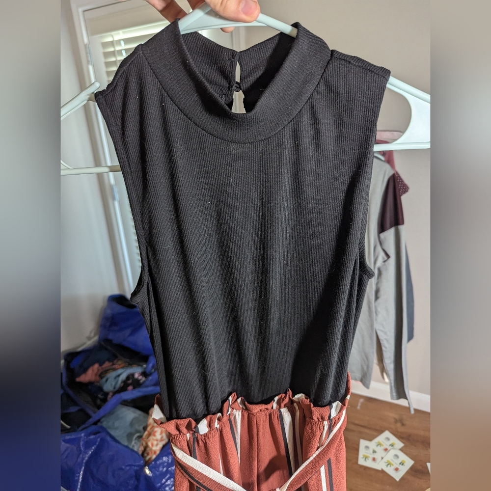 Lily Rose Black and Rust Striped Jumpsuit Size XS - Picture 10 of 12